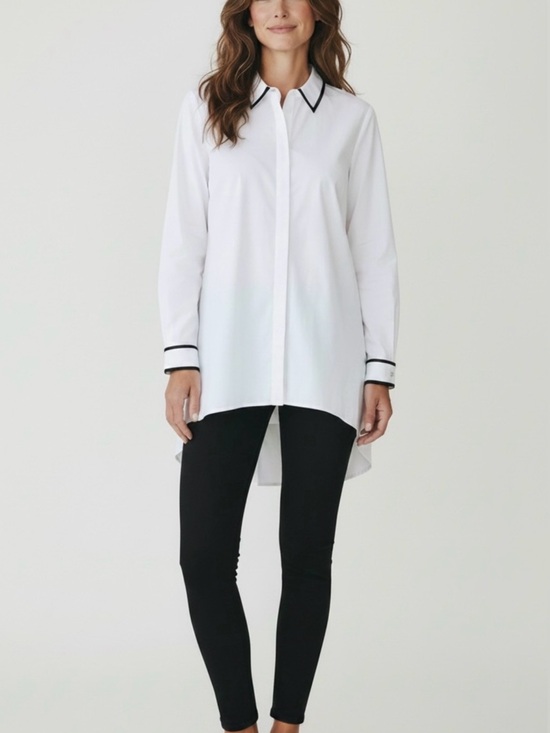 Chico's Tops - 100% Cotton Chico's White Blouse with Black Contrast Trim NWOT